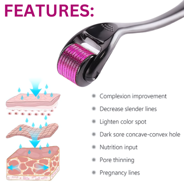 540 Needles Derma Roller Microneedling Tool for Face & Beard Growth 0.5mm & 1mm - Unisex Cosmetic Roller Brighten, Rejuvenate, & Smooth Skin Includes Free Storage Case­