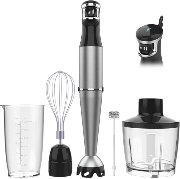 Blender Handheld Corded Hand Blenders Set 1100W, Trigger Variable Speed 5 in 1 Stick Emulsifier with Chopper, Whisk and Frother for Soup, Baby Food and Smoothies