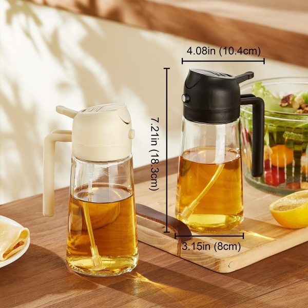 16oz/470ml Glass Olive Oil Sprayer for Cooking - 2 in 1 Olive Oil Dispenser for Kitchen Gadgets, Air Fryer, Salad, and BBQ - Black
