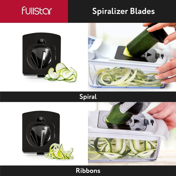 Vegetable Chopper and Spiralizer - Food Chopper with Container, Fruit Slicer, Kitchen Gadgets & Accessories, Home Essentials (4 in 1, White)
