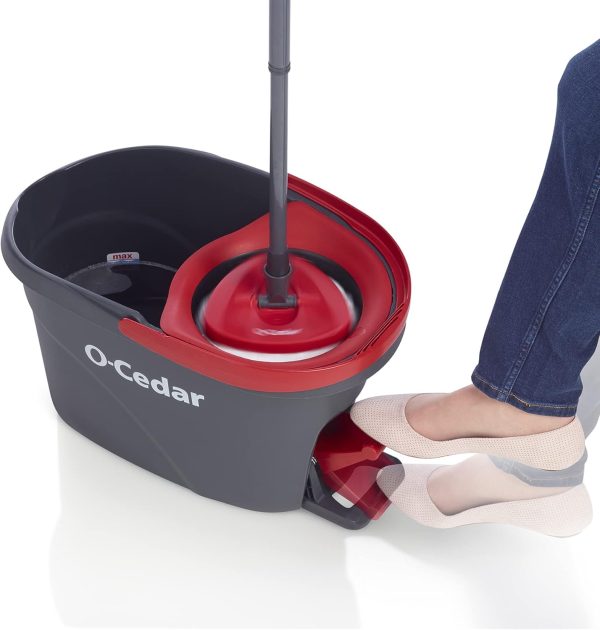 Spin Mop Bucket Set with Spin 360 Wringer and 2 Microfibre Mop Pad Head Telescopic Easy Press Handle with Spin Dry Cleaning Caddy Set-Microfibre Home Cleaning Clean Floor (Black)