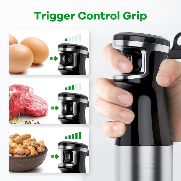Blender Handheld Corded Hand Blenders Set 1100W, Trigger Variable Speed 5 in 1 Stick Emulsifier with Chopper, Whisk and Frother for Soup, Baby Food and Smoothies