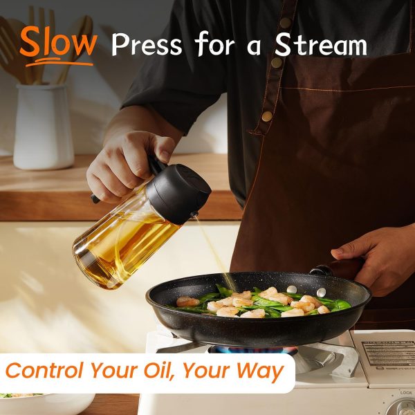 16oz/470ml Glass Olive Oil Sprayer for Cooking - 2 in 1 Olive Oil Dispenser for Kitchen Gadgets, Air Fryer, Salad, and BBQ - Black