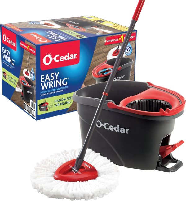 Spin Mop Bucket Set with Spin 360 Wringer and 2 Microfibre Mop Pad Head Telescopic Easy Press Handle with Spin Dry Cleaning Caddy Set-Microfibre Home Cleaning Clean Floor (Black)